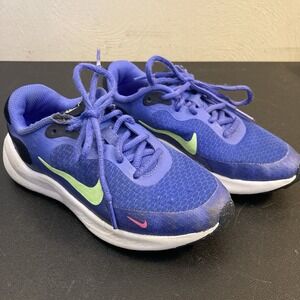 Nike Revolution 7 (GS) Ultramarine/Lime Girl's Blue Running Shoes -‎ Size: 1Y